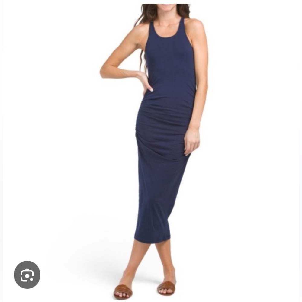Michael Stars Navy Ruched Midi Tank Dress Racerback USA Made